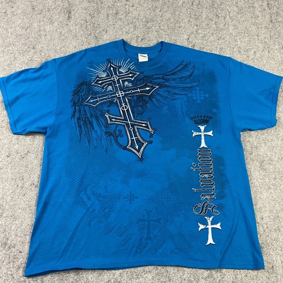 Salvation Shirt Mens 2XL‎ Blue Cross Wing Graphic Christian Religious Tee Gildan - Picture 1 of 11